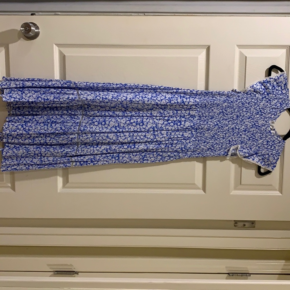 Blue and white floral midi dress